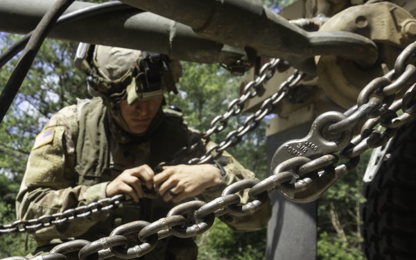 Soldier working on LMTV