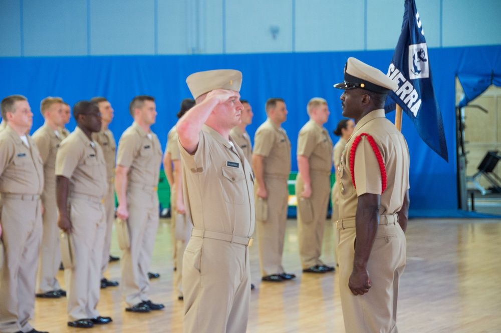 NEWPORT, R.I. (July 25, 2019) – Students of Officer Development School (ODS) class 19-050 get their service khaki uniforms inspected at Officer Training Command, Newport on July 25, 2019.