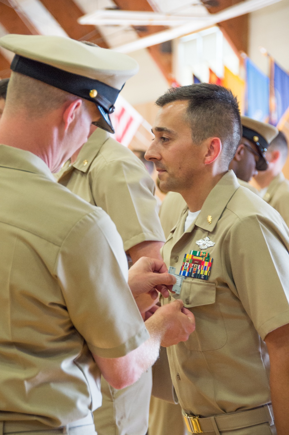 NEWPORT, R.I. (July 25, 2019) – Students of Officer Development School (ODS) class 19-050 get their service khaki uniforms inspected at Officer Training Command, Newport on July 25, 2019.