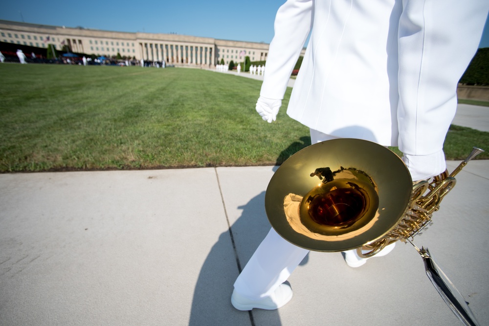 POTUS and VPOTUS participate in a welcome ceremony for SD Esper