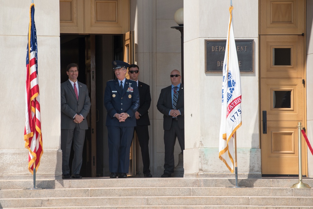 POTUS and VPOTUS participate in a welcome ceremony for SD Esper