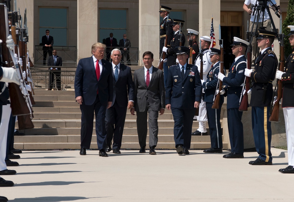 POTUS and VPOTUS participate in a welcome ceremony for SD Esper