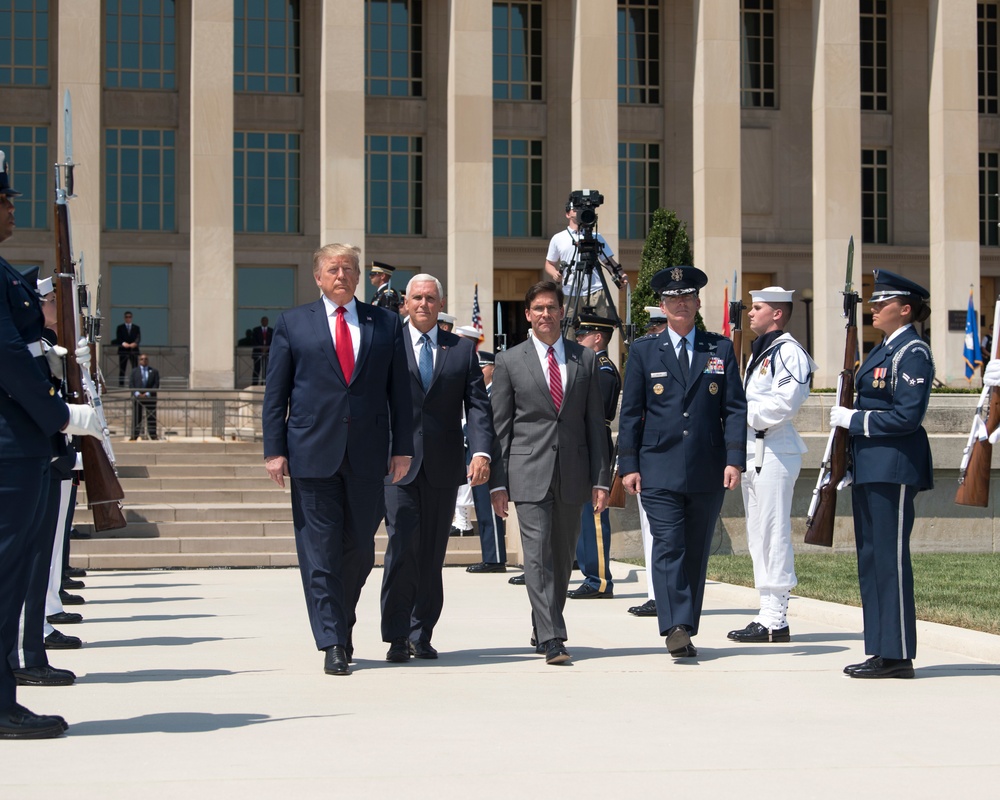 POTUS and VPOTUS participate in a welcome ceremony for SD Esper