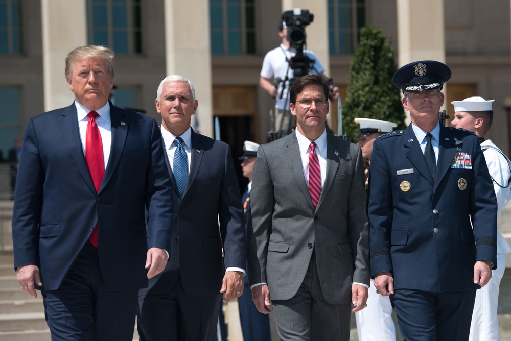 POTUS and VPOTUS participate in a welcome ceremony for SD Esper