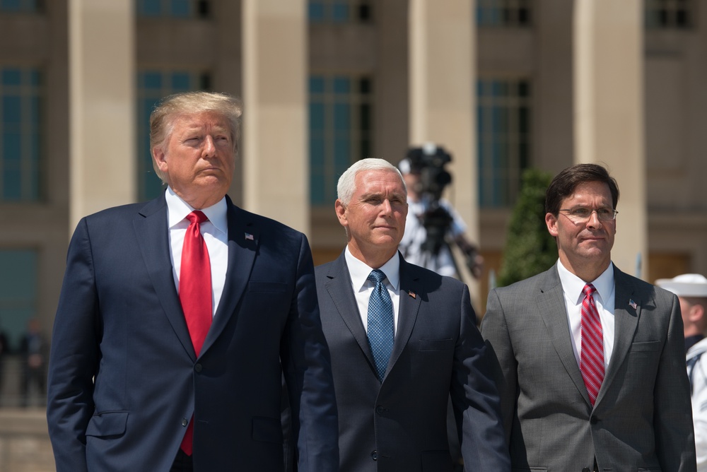 POTUS and VPOTUS participate in a welcome ceremony for SD Esper