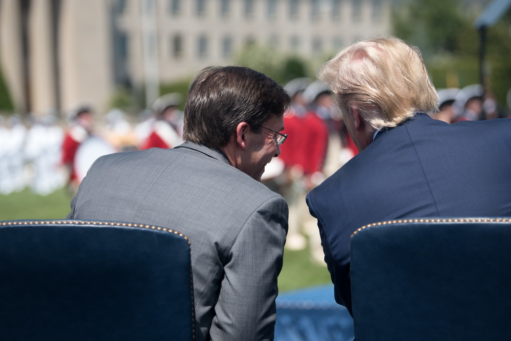 POTUS and VPOTUS participate in a welcome ceremony for SD Esper