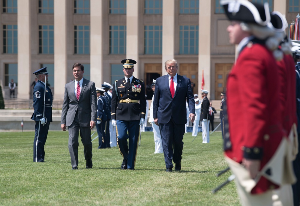 POTUS and VPOTUS participate in a welcome ceremony for SD Esper