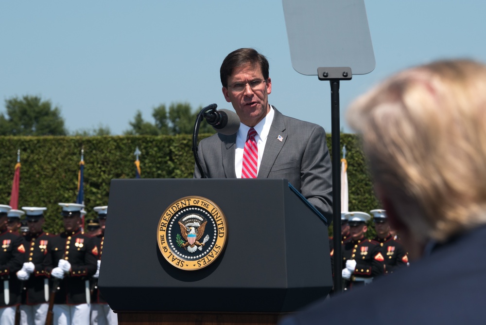 POTUS and VPOTUS participate in a welcome ceremony for SD Esper