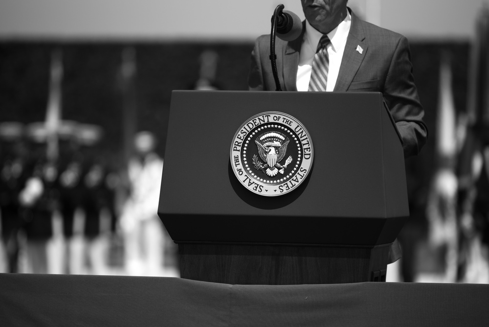 POTUS and VPOTUS participate in a welcome ceremony for SD Esper