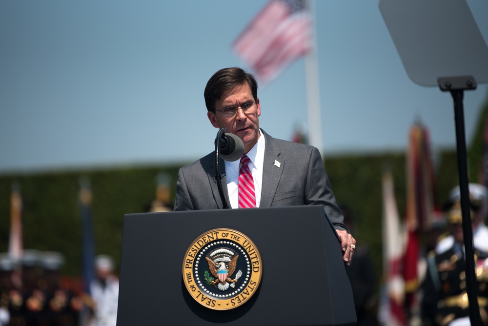 POTUS and VPOTUS participate in a welcome ceremony for SD Esper