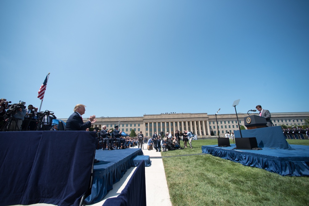 POTUS and VPOTUS participate in a welcome ceremony for SD Esper