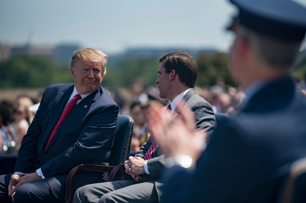 POTUS and VPOTUS participate in a welcome ceremony for SD Esper