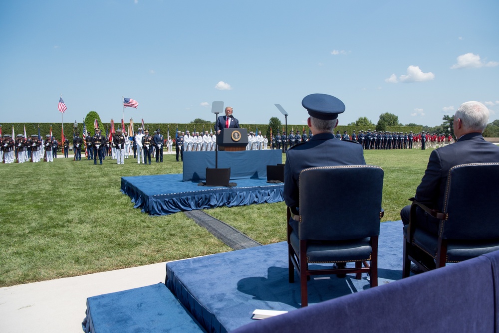 POTUS and VPOTUS participate in a welcome ceremony for SD Esper