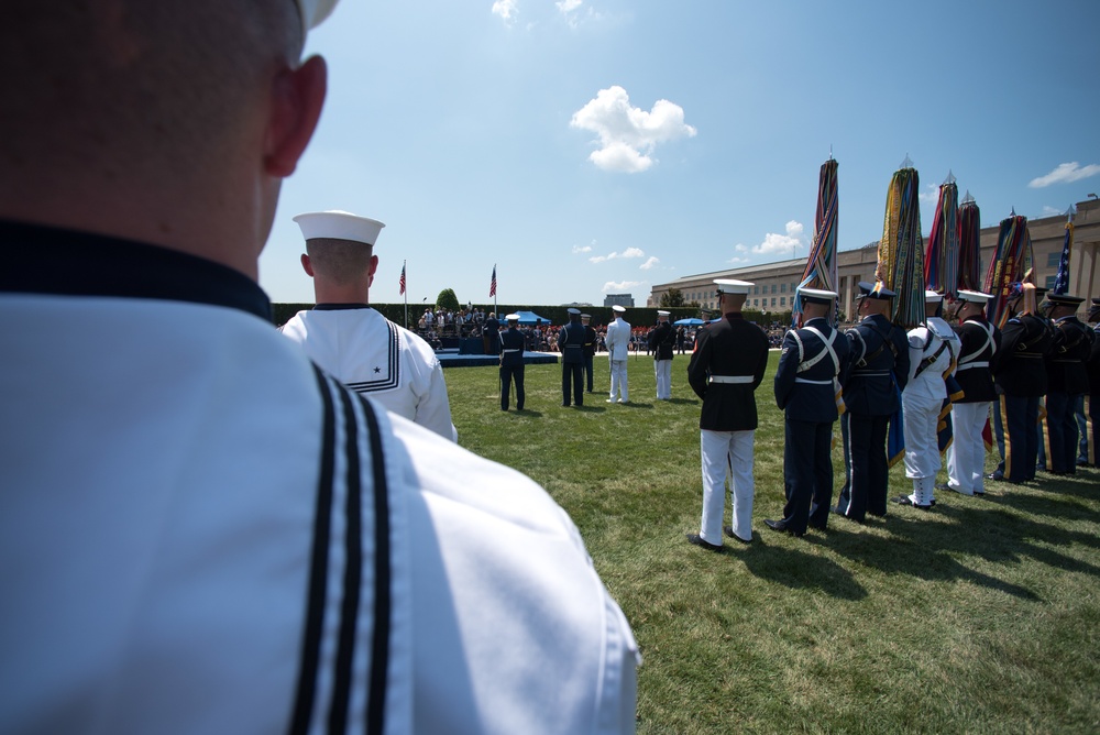 POTUS and VPOTUS participate in a welcome ceremony for SD Esper