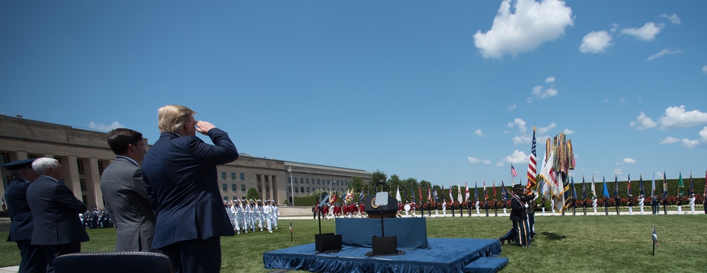 POTUS and VPOTUS participate in a welcome ceremony for SD Esper