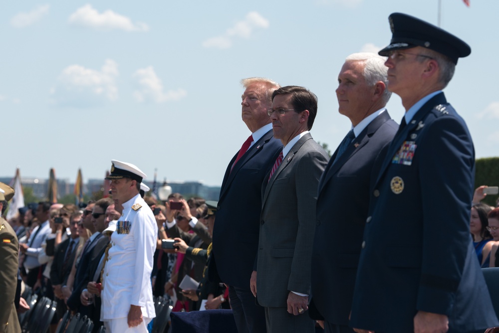 POTUS and VPOTUS participate in a welcome ceremony for SD Esper