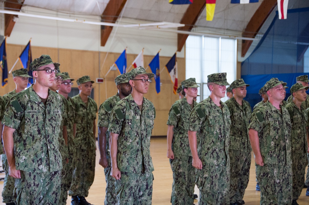 NEWPORT, R.I. (July 26, 2019) -- Officer Candidate School (OCS) class 17-19 here at Officer Training Command, Newport, Rhode Island, reaches a milestone as candidate officers on July 26, 2019.