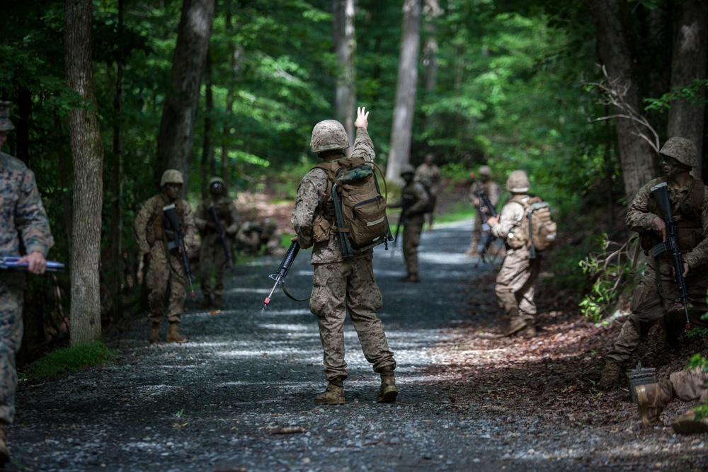Marine Corps officer candidates test their leadership with the Small Unit Leadership Evaluation