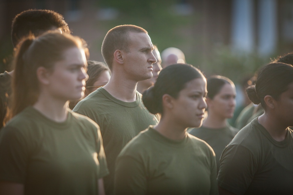Marine Corps officer candidates conduct a physical fitness test