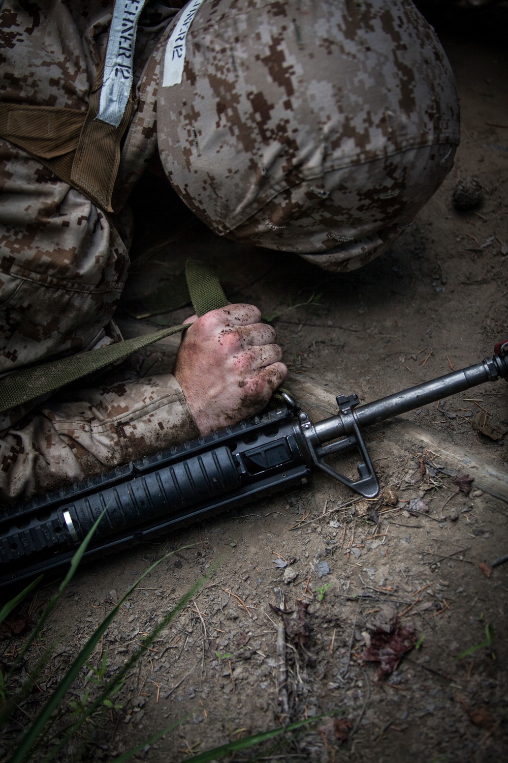 Marine Corps officer candidates practice fire and movement drills