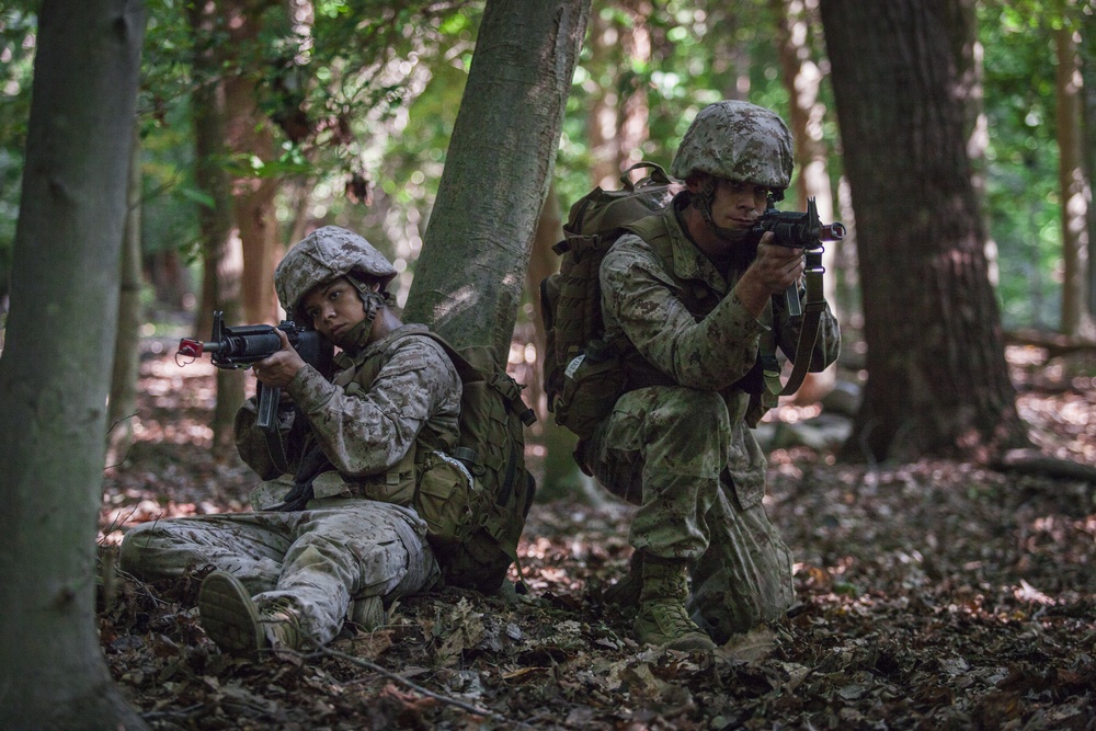 Marine Corps officer candidates test their leadership with the Small Unit Leadership Evaluation