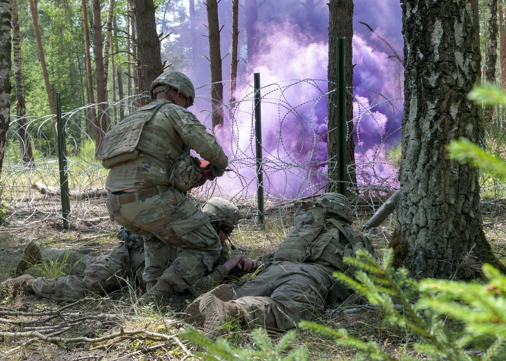 The 3rd Battalion 66th Armor Regiment and 1st Engineer Battalion of the 1st Armored Brigade Combat Team, 1st Infantry Division, conducted combined arms breach exercises