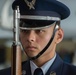 Whiteman AFB Honor Guardsman presents arms while practicing for an active-duty funeral ceremony