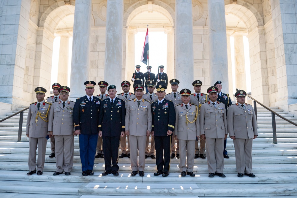 Egyptian Minister of Defense Gen. Mohamed Zaki Participates in an Armed Forces Full Honors Wreath-Laying Ceremony at the Tomb of the Unknown Soldier