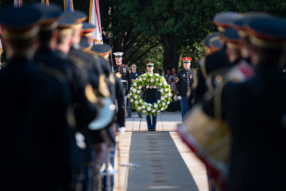 Egyptian Minister of Defense Gen. Mohamed Zaki Participates in an Armed Forces Full Honors Wreath-Laying Ceremony at the Tomb of the Unknown Soldier