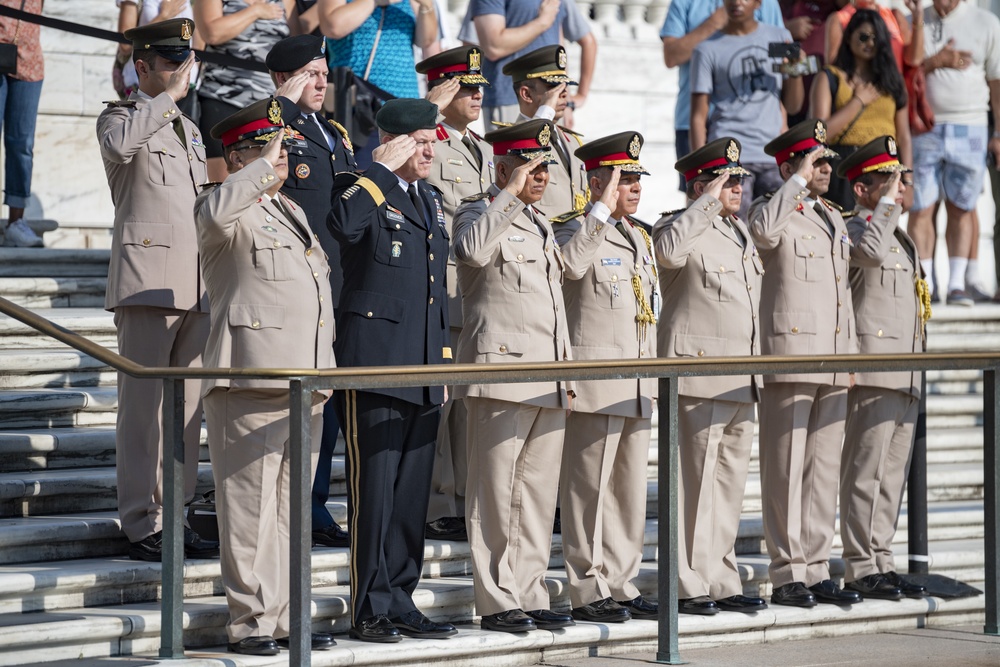 Egyptian Minister of Defense Gen. Mohamed Zaki Participates in an Armed Forces Full Honors Wreath-Laying Ceremony at the Tomb of the Unknown Soldier