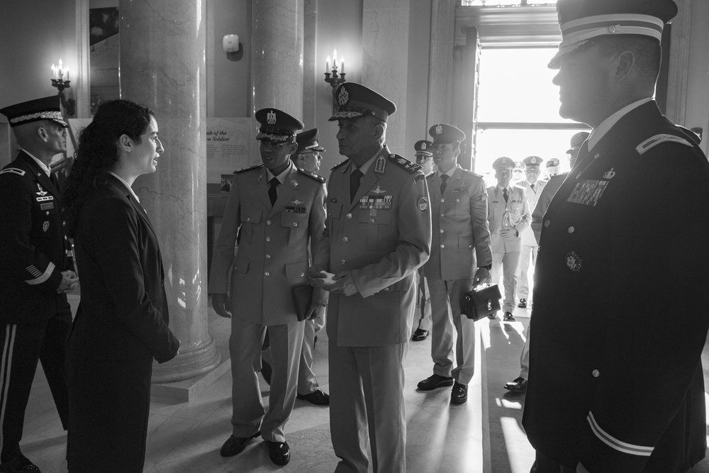 Egyptian Minister of Defense Gen. Mohamed Zaki Participates in an Armed Forces Full Honors Wreath-Laying Ceremony at the Tomb of the Unknown Soldier