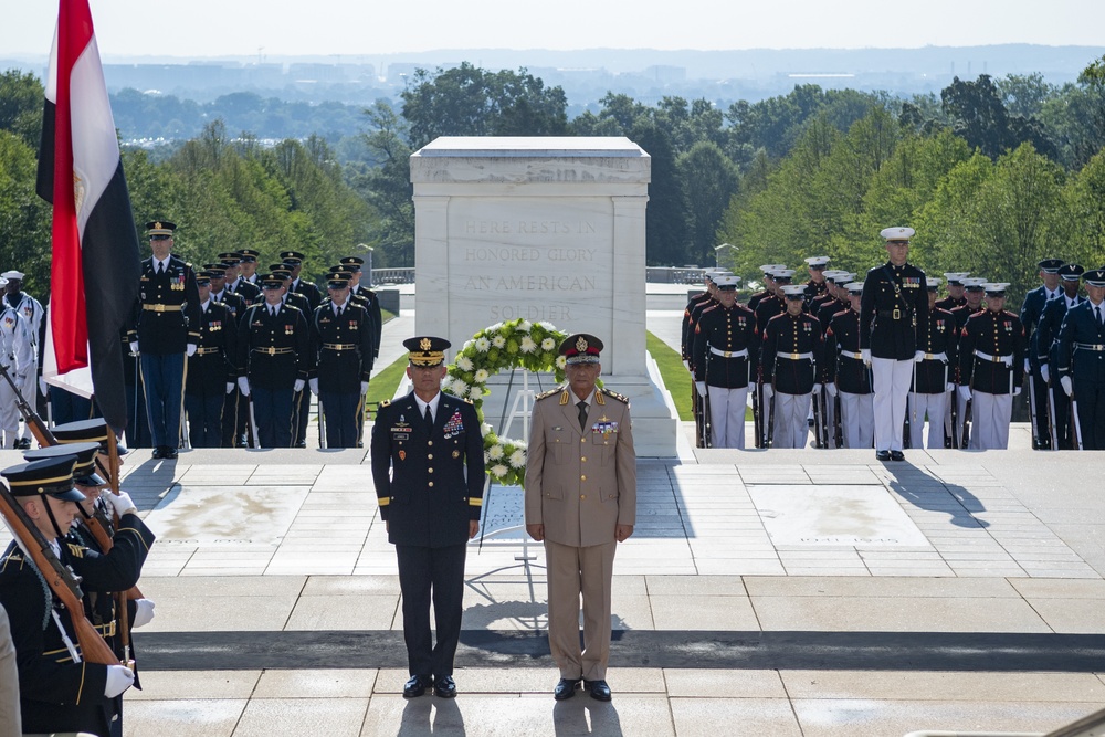 Egyptian Minister of Defense Gen. Mohamed Zaki Participates in an Armed Forces Full Honors Wreath-Laying Ceremony at the Tomb of the Unknown Soldier