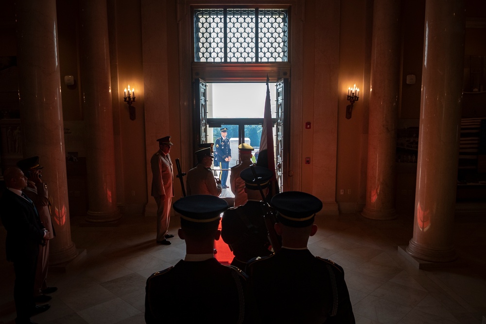 Egyptian Minister of Defense Gen. Mohamed Zaki Participates in an Armed Forces Full Honors Wreath-Laying Ceremony at the Tomb of the Unknown Soldier