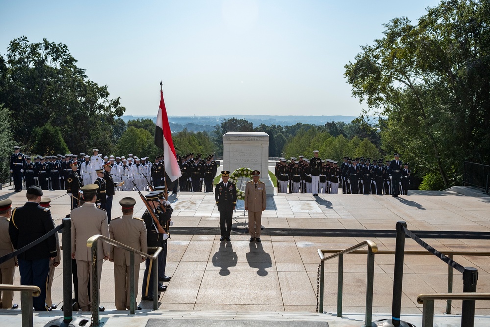 Egyptian Minister of Defense Gen. Mohamed Zaki Participates in an Armed Forces Full Honors Wreath-Laying Ceremony at the Tomb of the Unknown Soldier