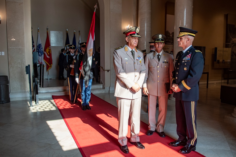 Egyptian Minister of Defense Gen. Mohamed Zaki Participates in an Armed Forces Full Honors Wreath-Laying Ceremony at the Tomb of the Unknown Soldier