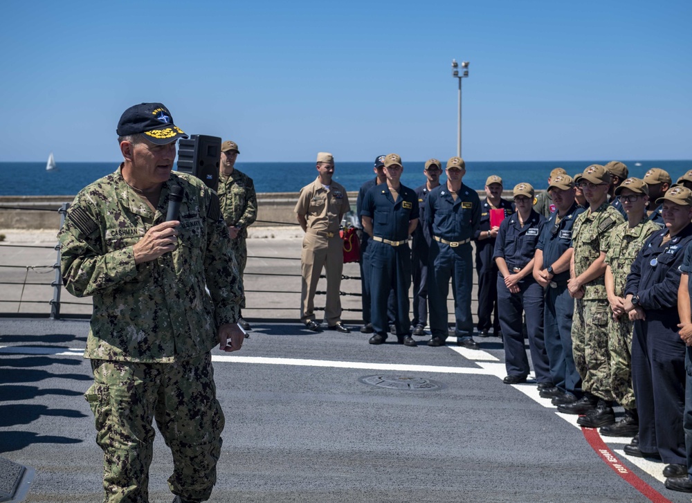 Rear Adm. Edward Cashman Addresses Sailors Aboard USS Gridley (DDG 101)