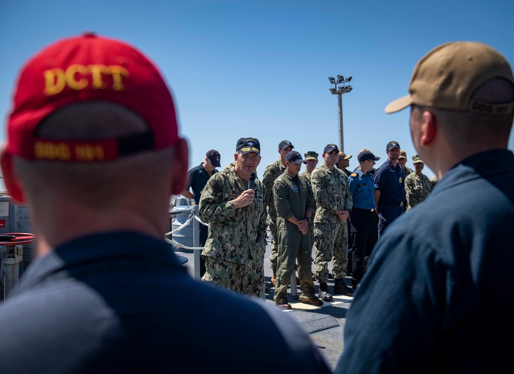 Rear Adm. Edward Cashman Addresses Sailors Aboard the USS Gridley (DDG 101)