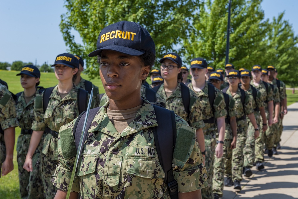 Recruits march in formation