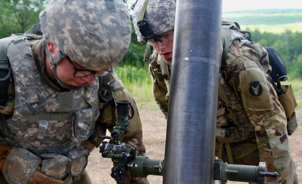 Infantrymen Observe Impact Area for Mortar Rounds