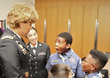 Surgeon General of the Army Lieutenant General Nadja West Chats It Up with Boy Scouts at Ceremony