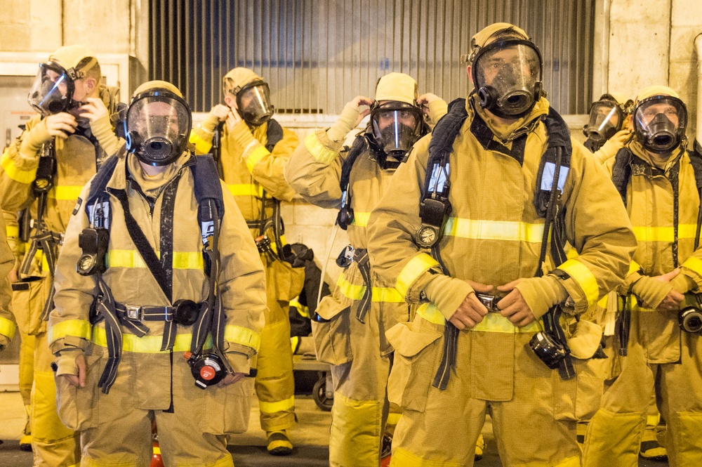 Officer Development School (ODS) class 19-050 here at Officer Training Command, Newport, Rhode Island, conduct shipboard firefighting training July 30, 2019.