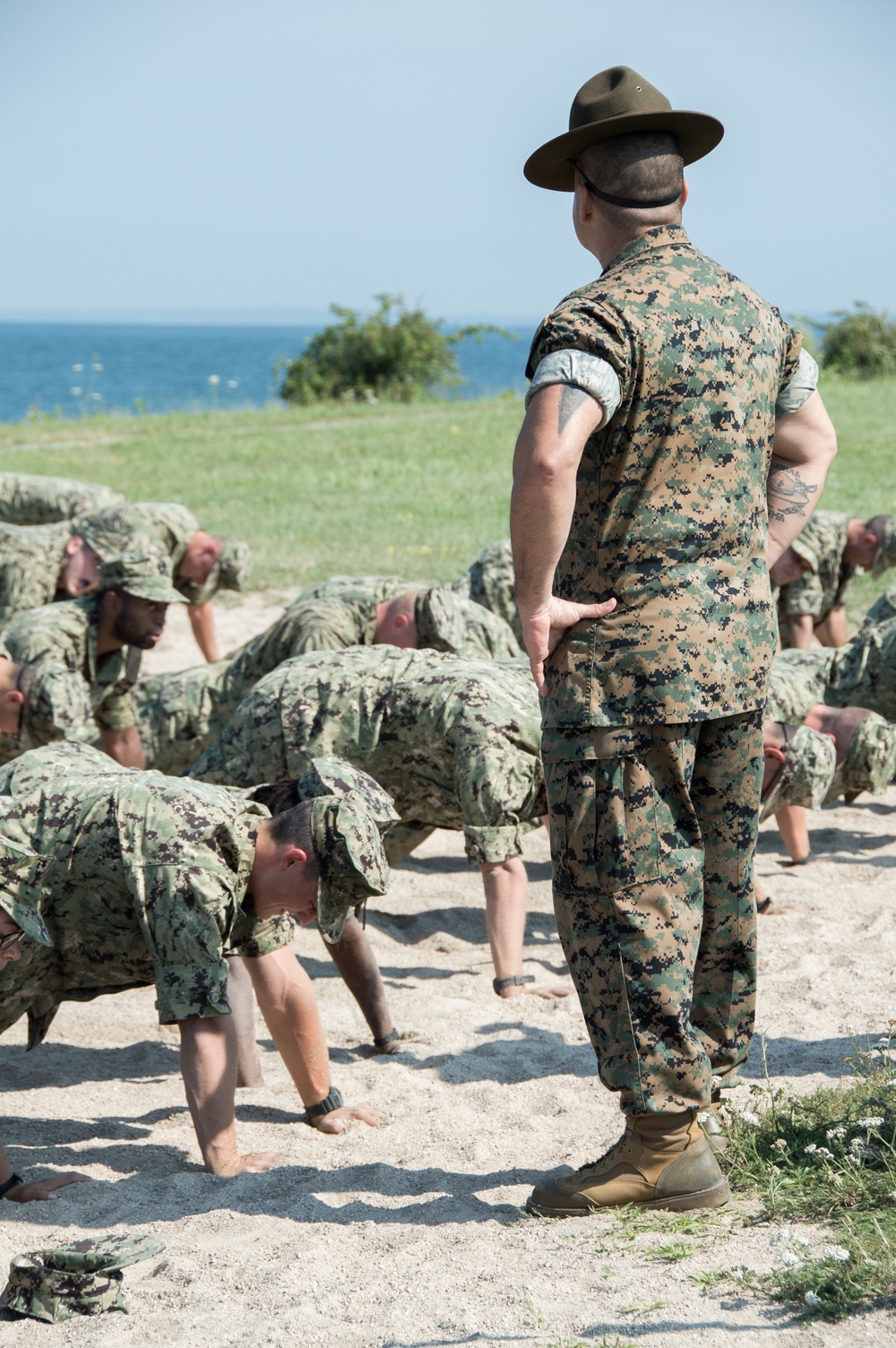 Officer Candidate School (OCS) class 17-19 here at Officer Training Command, Newport, Rhode Island, (OTCN) conduct performance reinforcement training on July 31, 2019.