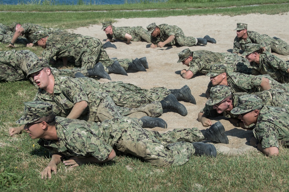 Officer Candidate School (OCS) class 17-19 here at Officer Training Command, Newport, Rhode Island, (OTCN) conduct performance reinforcement training on July 31, 2019.