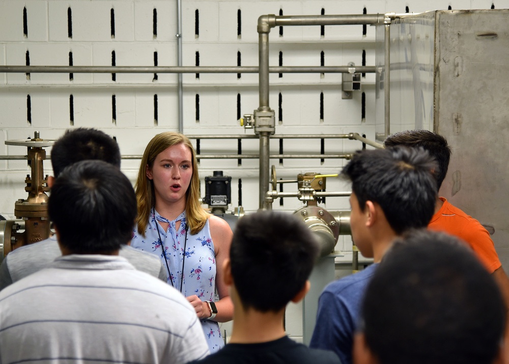 Naval Surface Warfare Center, Philadelphia Division Engineer Explains the Chilled Water Automation System to Temple University STEM Summer Camp Participants