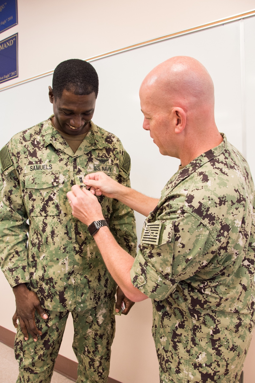 Chief Warrant Officer 3 Radcliffe Samuels Jr., a Limited Duty Officer (LDO) Academy Instructor here at Officer Training Command, Newport, Rhode Island (OTCN), is promoted to Chief Warrant Officer 4 on Aug. 1, 2019.