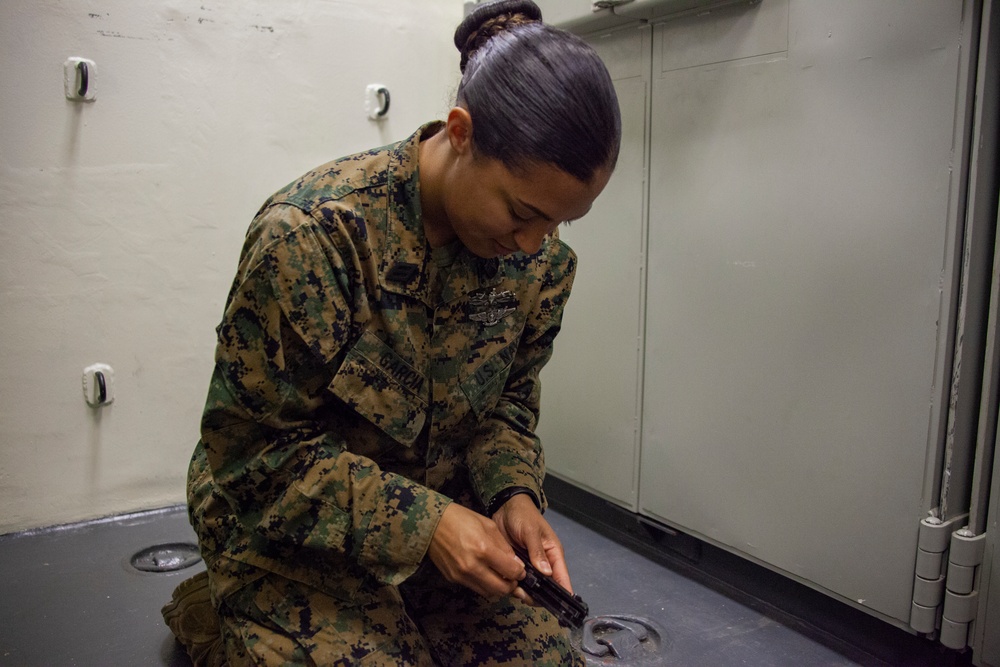 Fleet Marine Force: 31st MEU hospitalman conducts weapons disassembly aboard USS Wasp