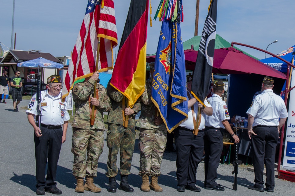 The color guard stands ready to conduct their drills at the start of the festival.