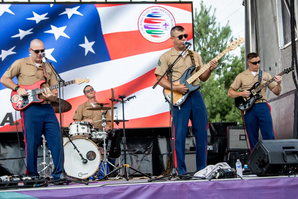 U.S. Marine Corps Recruit Depot band Sound Strike performs at the 24th World Scout Jamboree