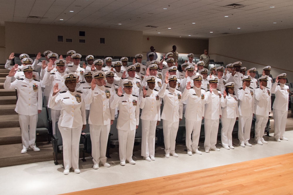 190802-N-TE695-0002 NEWPORT, R.I. (Aug. 2, 2019) – Limited Duty Officer/Warrant Officer Academy (LDO/CWO) class 19080, here at Officer Training Command, Newport, Rhode Island (OTCN), graduates on Aug. 2, 2019.
