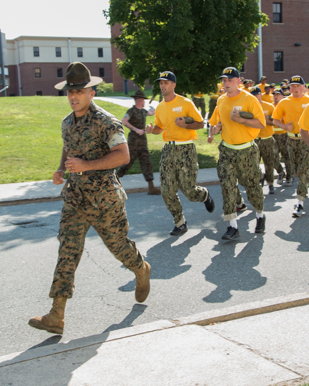 Officer Candidate School (OCS) class 01-20, here at Officer Training Command, Newport, Rhode Island, (OTCN) meet their Marine Corps Drill Instructors on Aug. 2, 2019.